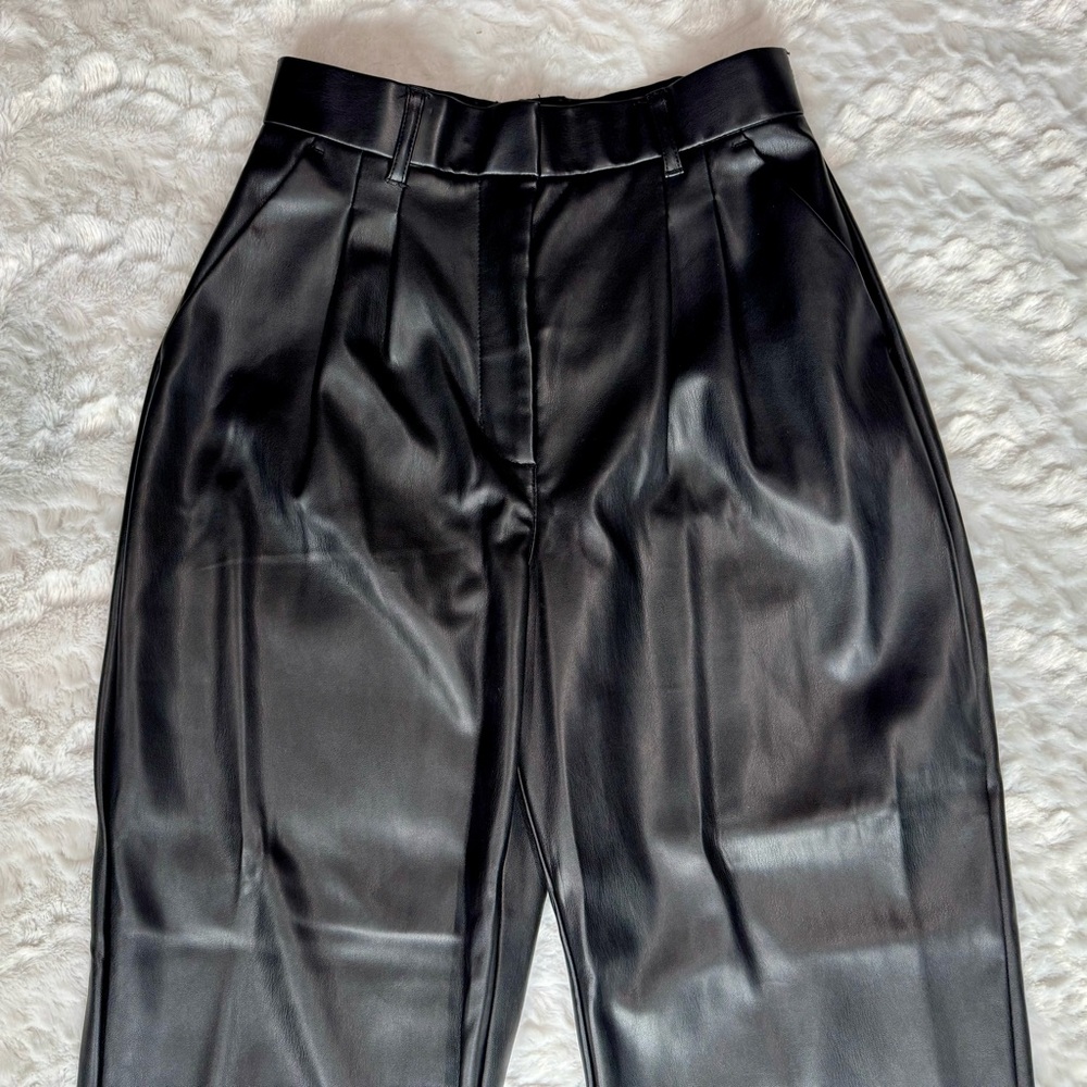 Abercrombie & Fitch | Black Vegan Leather Curve Love Tailored Wide Leg Pants - Picture 7 of 10
